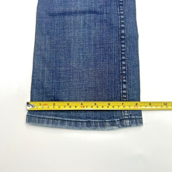 Vanity Pants Women 27/31 Blue Denim Jean Flared Embroidered Med Wash Low Rise - Picture 5 of 16